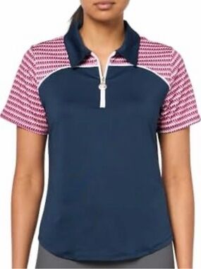 Short Sleeve Polo Tee in Navy and Pink